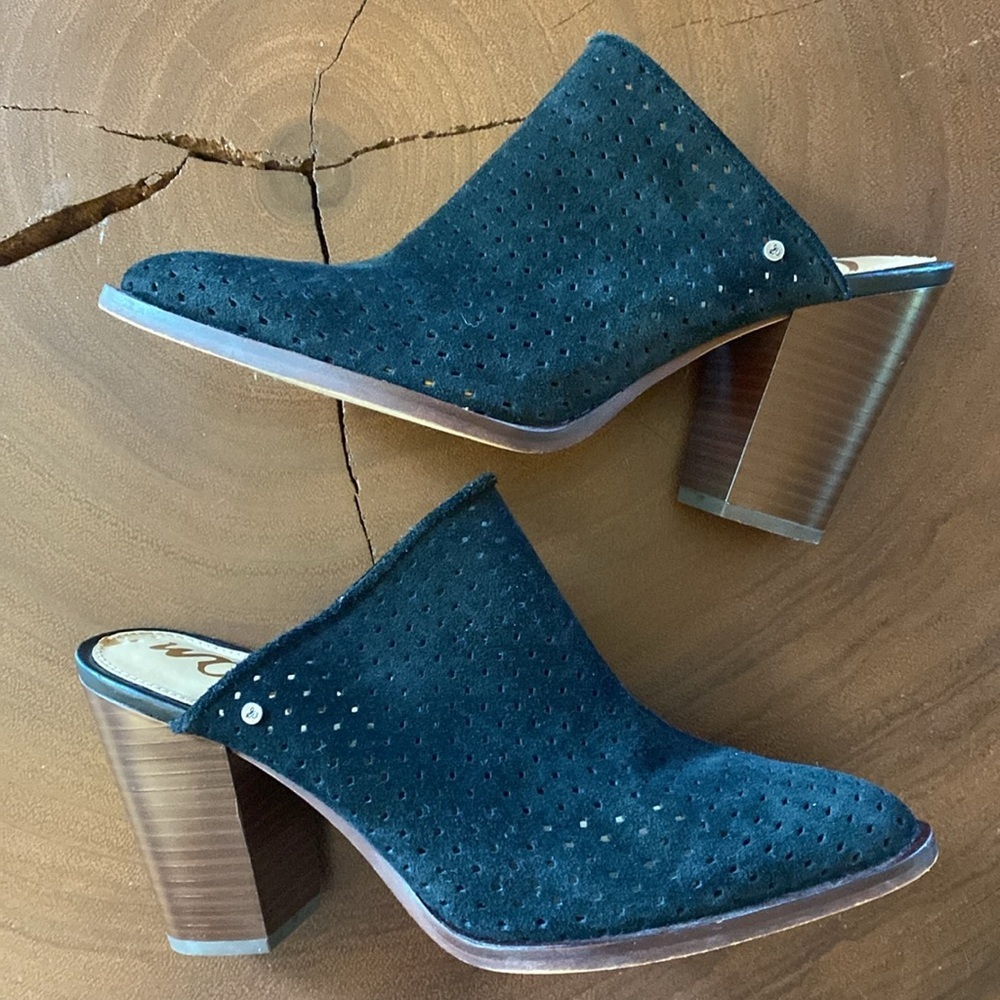 Sam Edelman Black Suede Perforated Mules/ Size 8.5